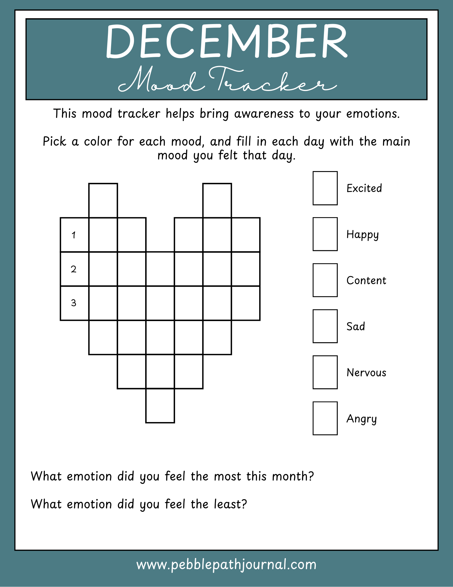 december mood tracker for kids