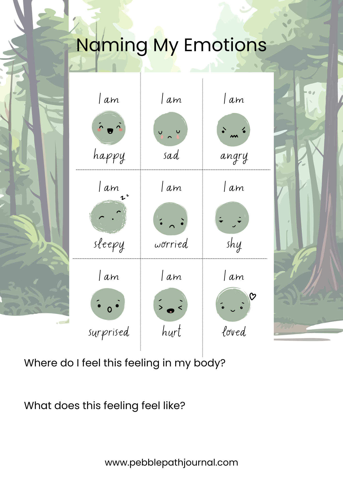 Naming my emotions printable