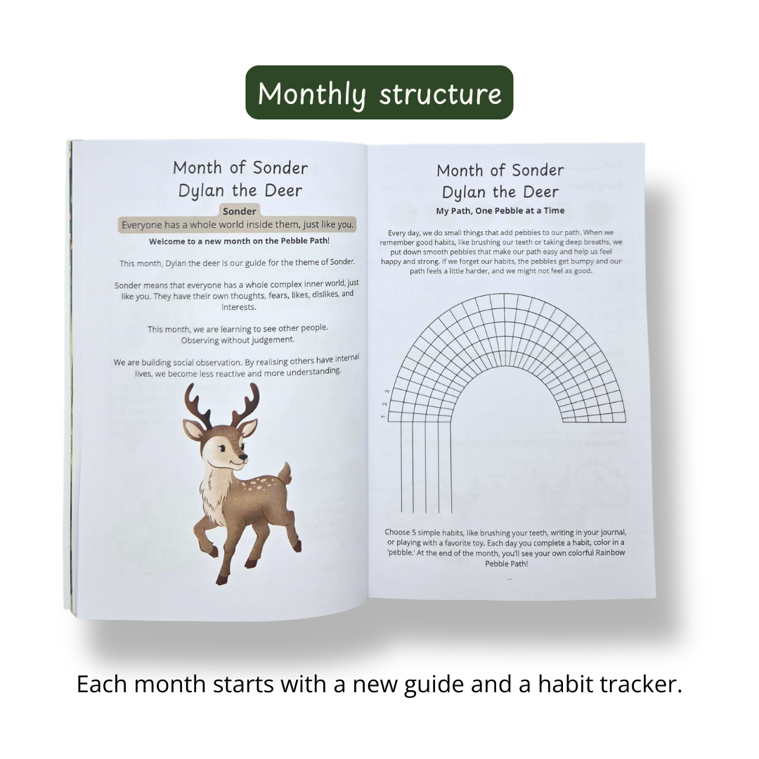 Empathy Bridge Journal by Pebble Path Journal. 90-day guided empathy and social emotional learning journal for kids ages 3–10. Therapist-approved. Four free bonus tools included.