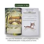 Child using the Empathy Bridge social emotional learning journal — a 5-minute daily empathy practice that builds kindness, curiosity and connection in kids ages 3–10. Therapist-approved.