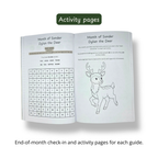 Empathy Bridge Journal by Pebble Path Journal flat lay showing journal and four free bonus tools — 36 Emotions Chart, Calm Down Menu, Rainbow Breath Tracer and Box Breathing guide.