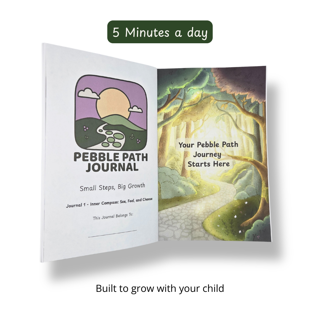 Internal Compass: a 90-day guided journal helping kids ages 3–10 see, feel and act on their emotions. Therapist-approved. 5 minutes a day. By Pebble Path Journal.