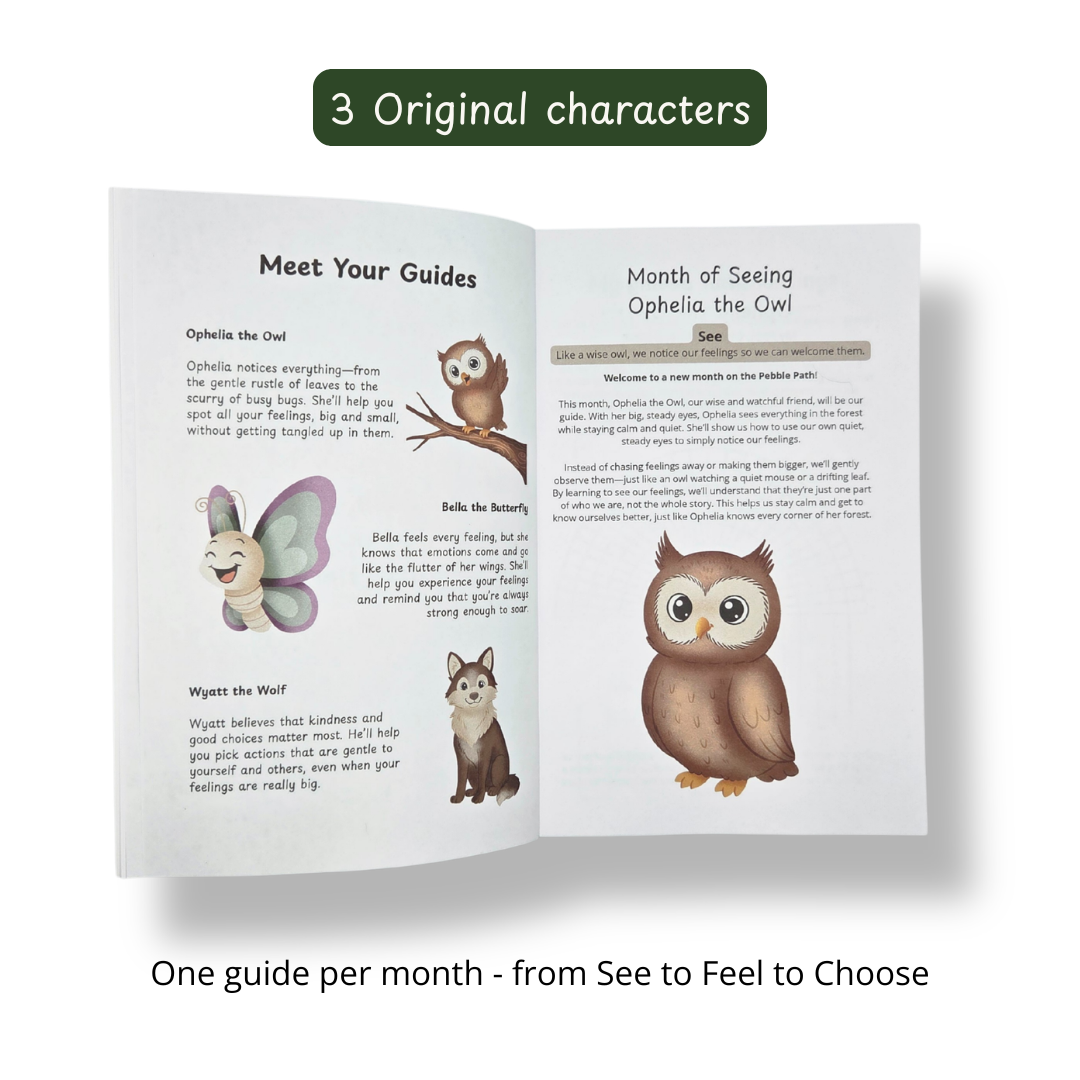 Internal Compass Journal for kids — therapist-approved emotional regulation journal using CBT, ACT and somatic tools. 90 unique daily pages for children ages 3–10. Pebble Path Journal.
