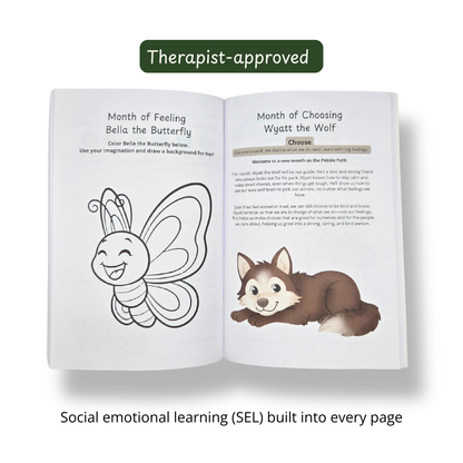 Child using the Internal Compass emotional regulation journal — a 5-minute daily CBT, ACT and somatic practice that builds self-awareness and emotional intelligence in kids ages 3–10.