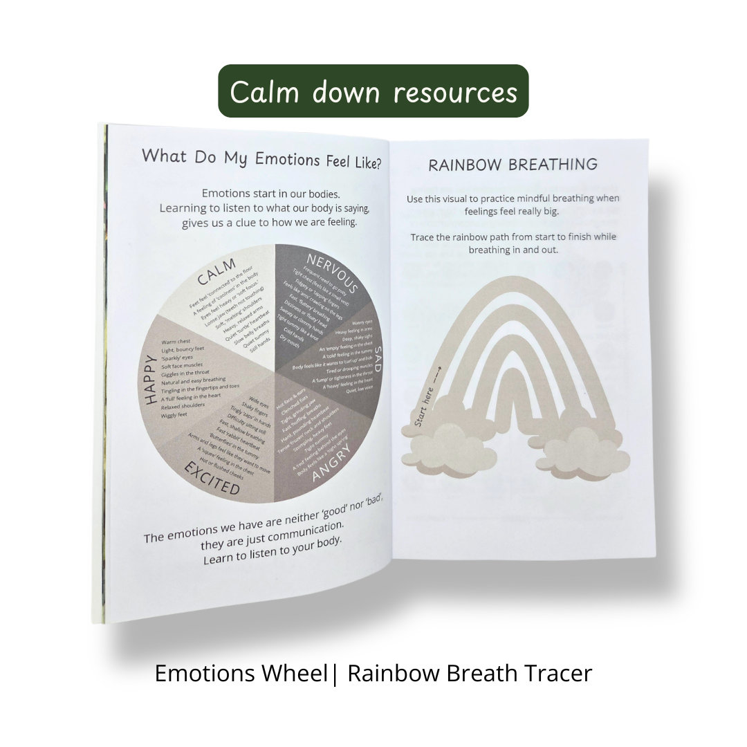 Empathy Bridge kids journal open to a daily page showing mood check-in, gratitude log and character affirmation. Social emotional learning practice for children ages 3–10.