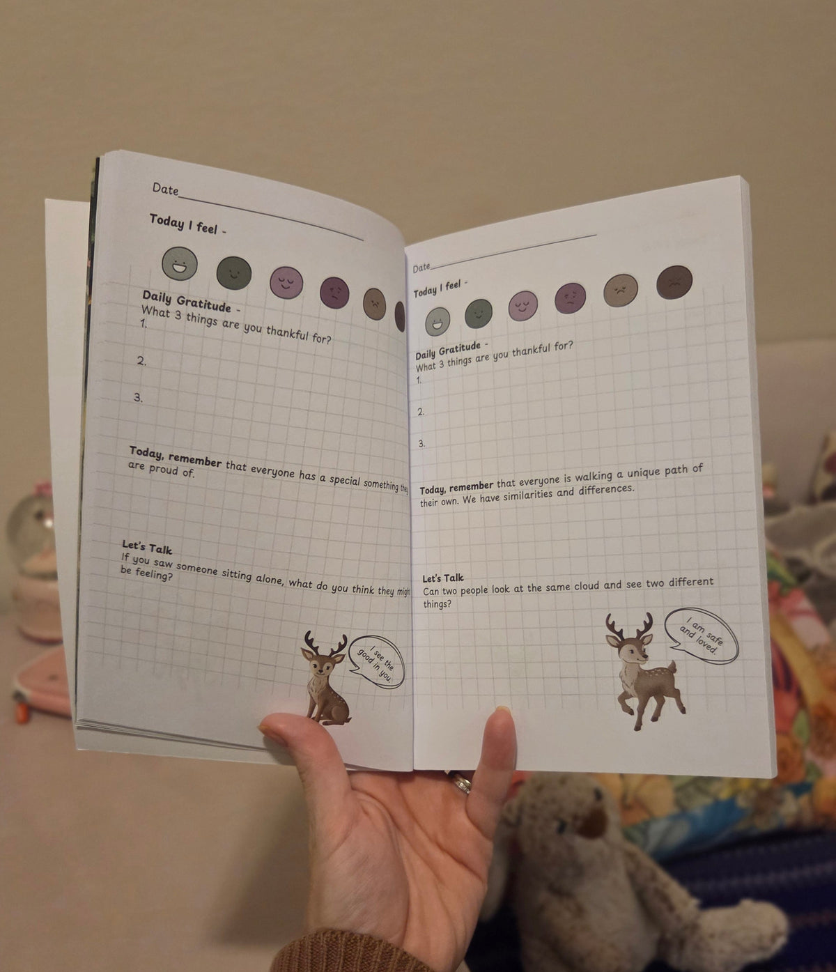Open page of The Pebble Path journal showing guided prompts for processing big feelings.